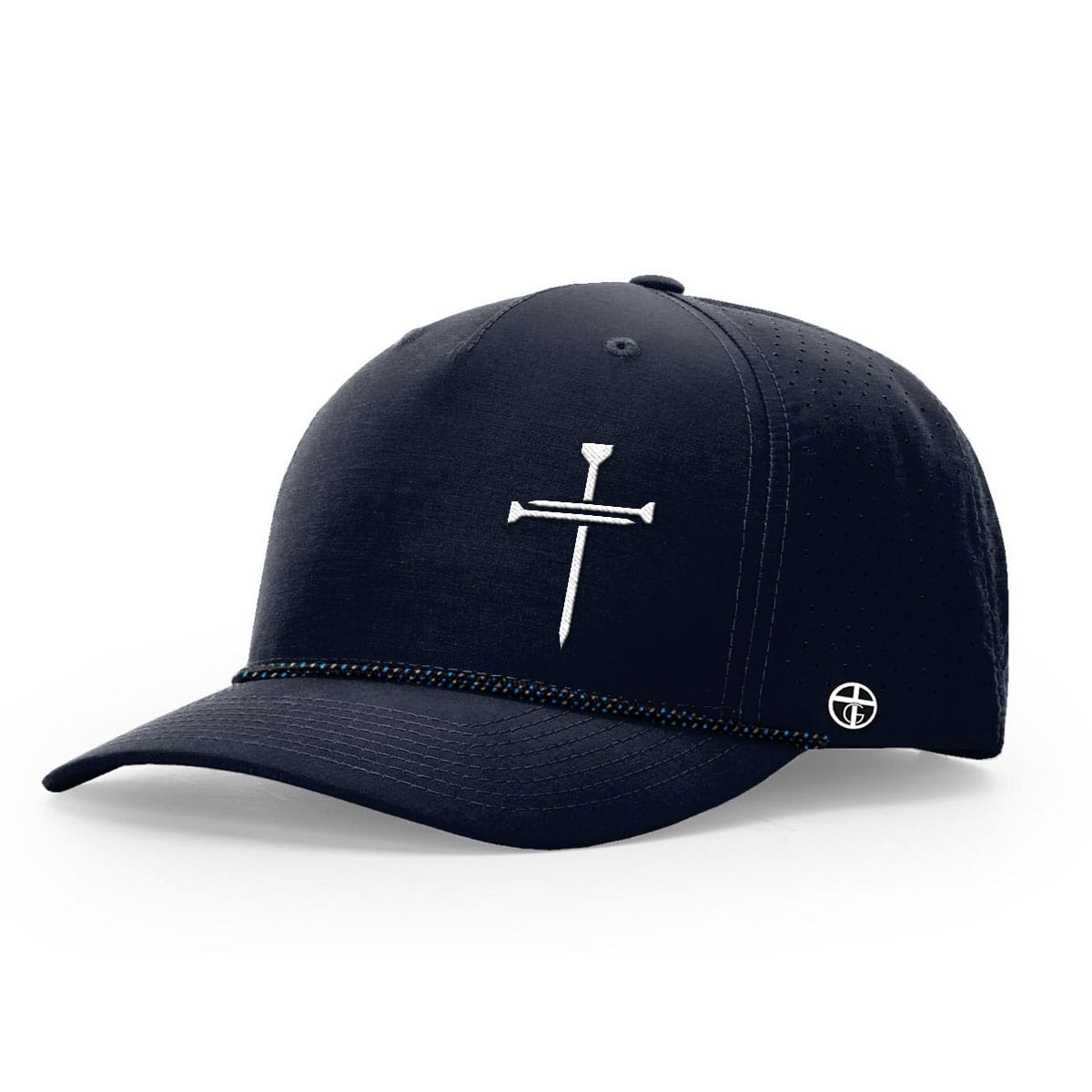 OurTrueGod Customs Hat Performance Hat / Navy and Midnight Navy / One Size Nail Cross Lower Left Performance Rope Hats