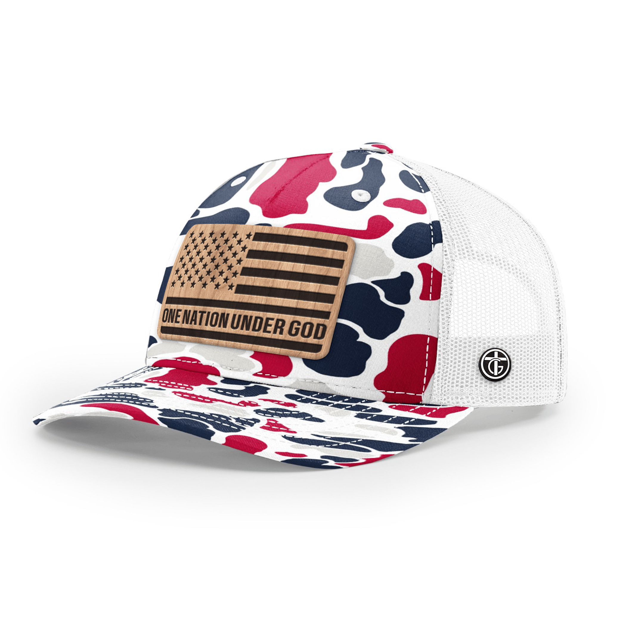 OurTrueGod Customs Hat Snapback / Americana Duck Camo and White / One Size One Nation Under God Wood Patch Camo Hats
