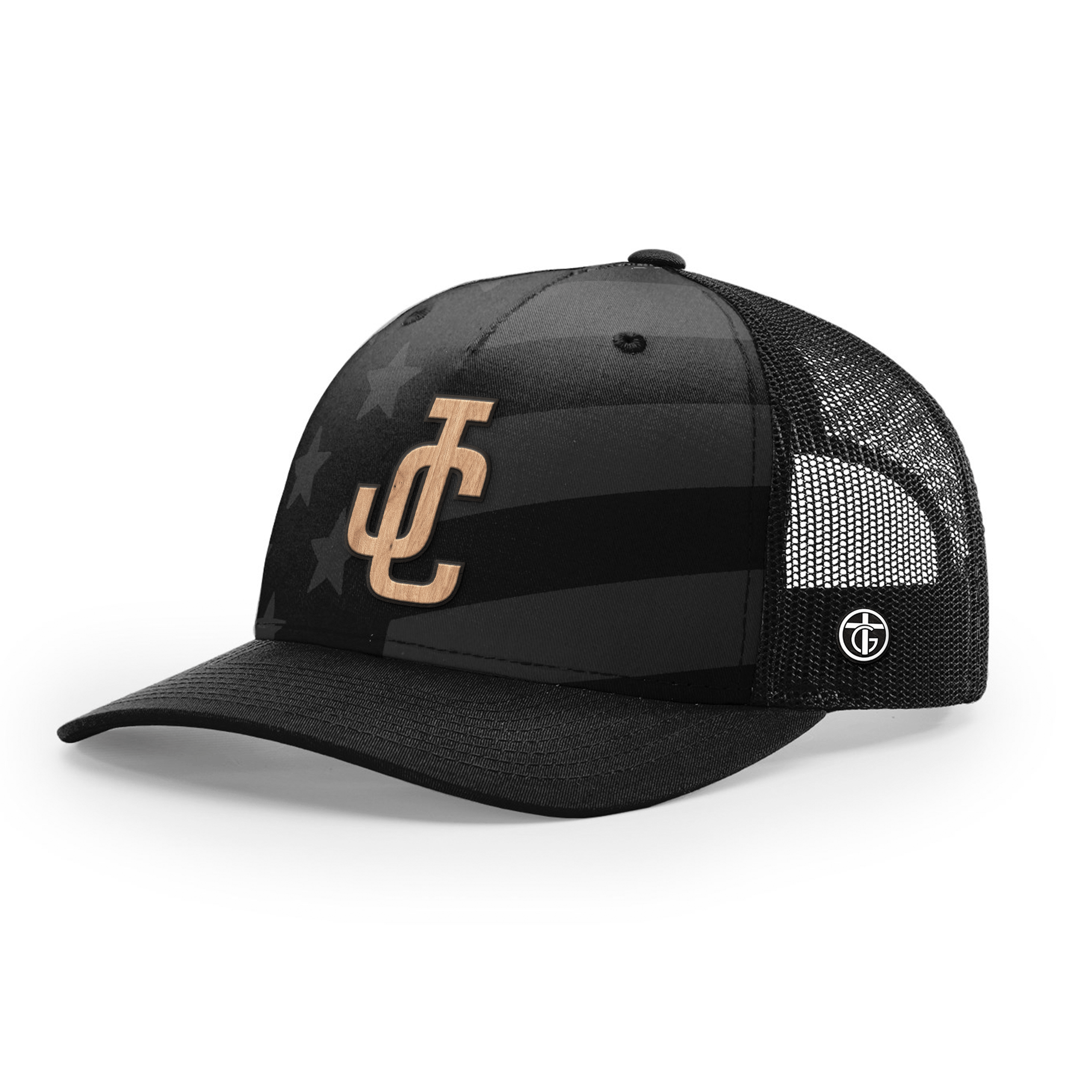 OurTrueGod Customs Hat Snapback / Black and Tonal Stars and Stripes / One Size JC Wood Patch Camo Hats