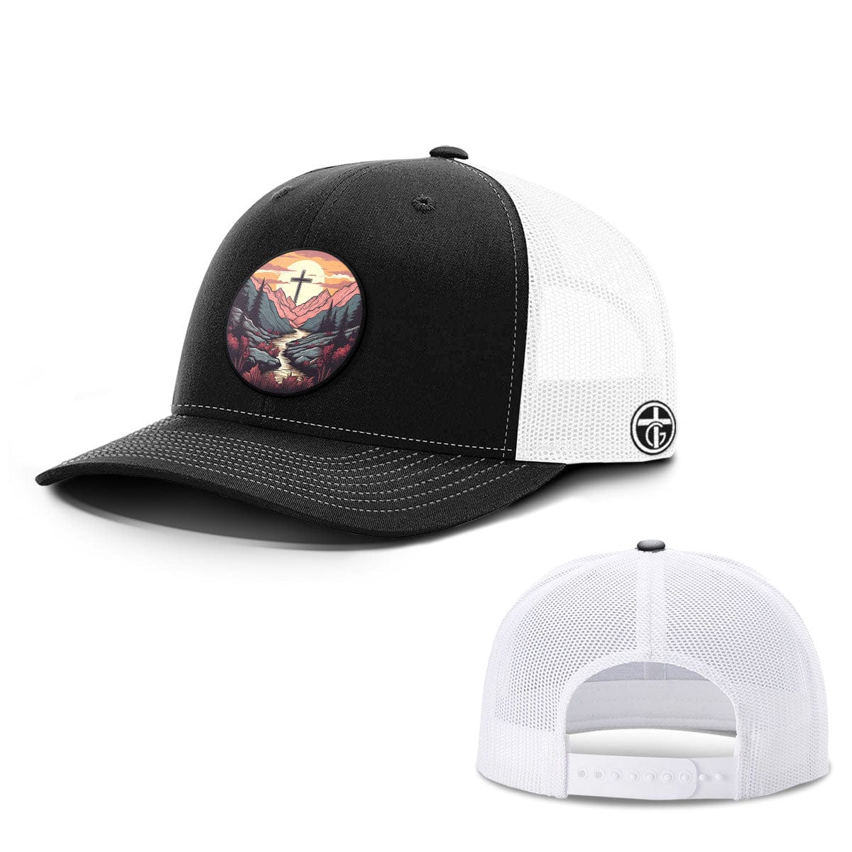 OurTrueGod Customs Hat Snapback / Black and White / One Size Faith Can Move Mountains v2 Circle Patch Hats