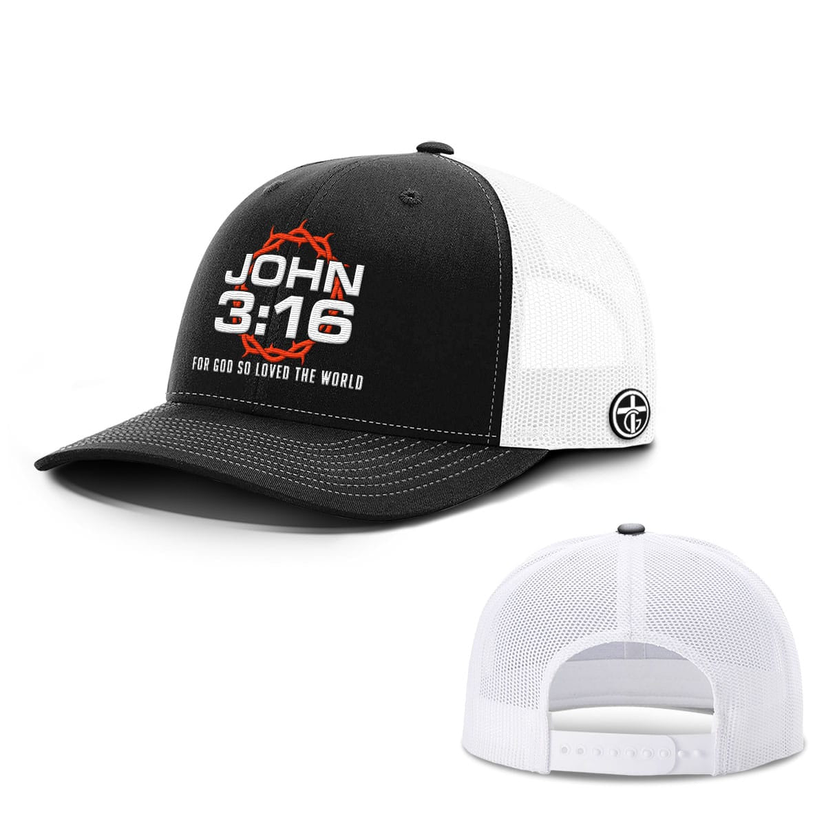 OurTrueGod Customs Hat Snapback / Black and White / One Size For God So Loved The World Hats