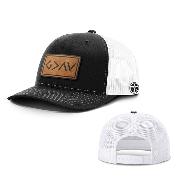God Is Greater Than The Highs And Lows Leather Patch Hat, Snapback in Black and White