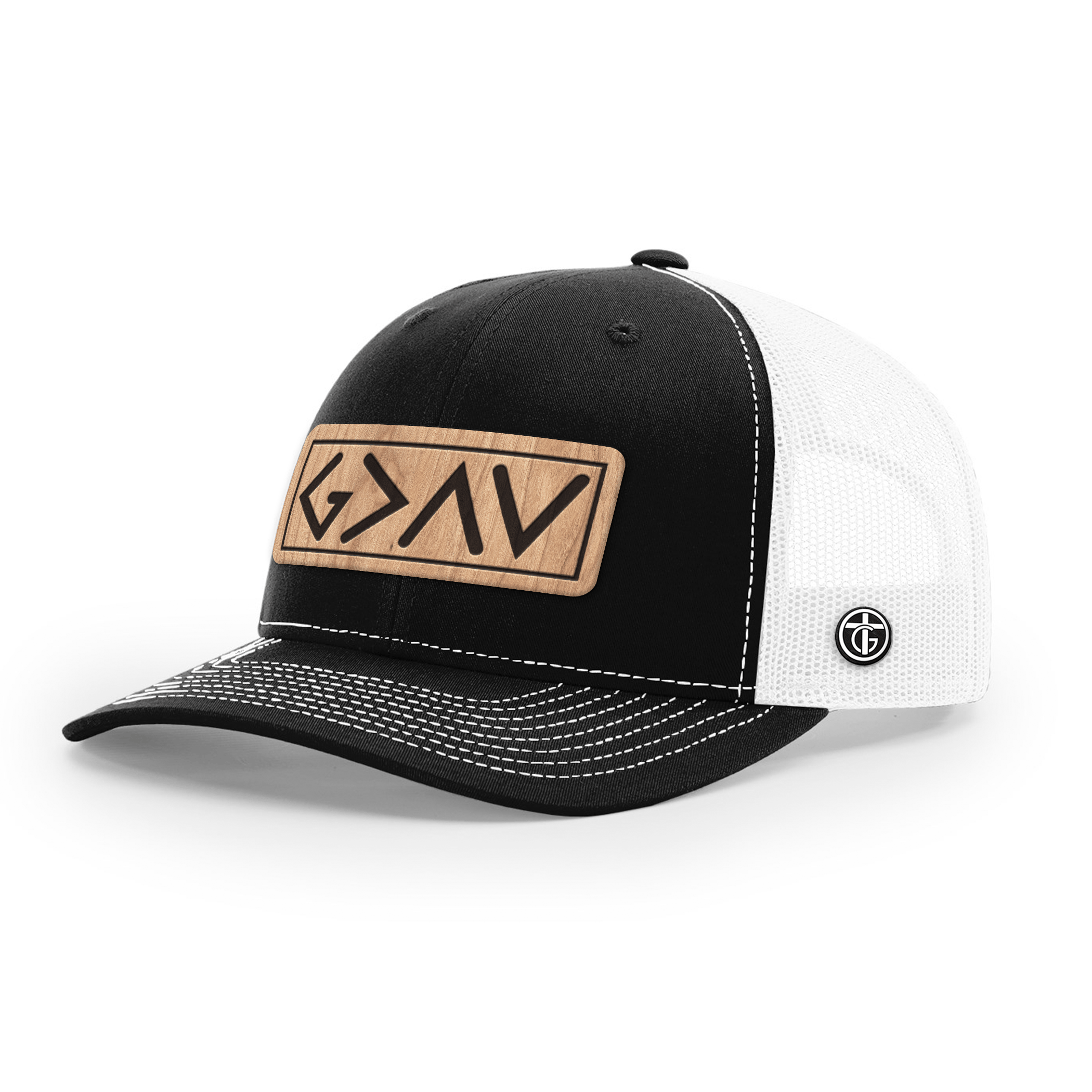 OurTrueGod Customs Hat Snapback / Black and White / One Size God Is Greater Than The Highs And Lows Wood Patch Hats