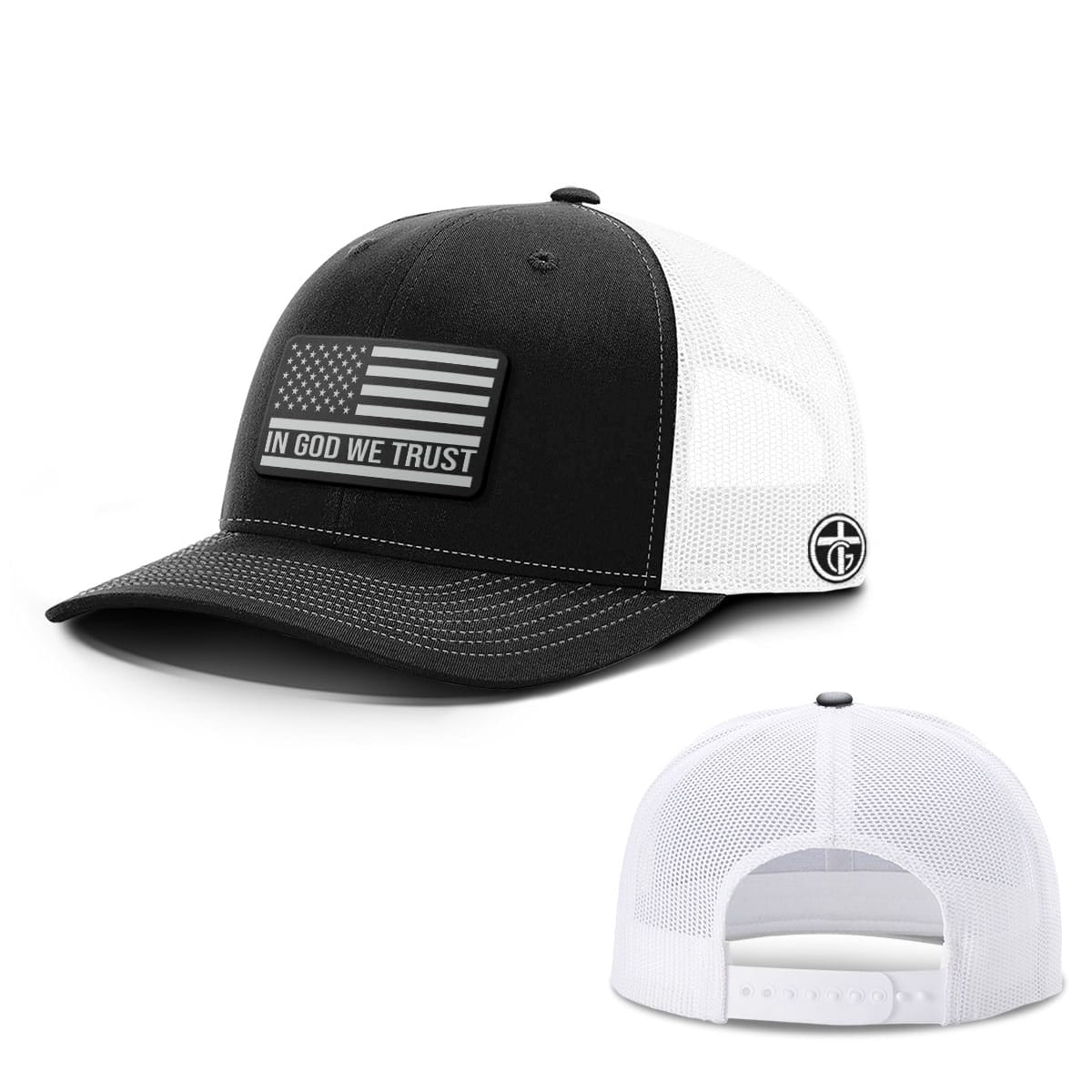 OurTrueGod Customs Hat Snapback / Black and White / One Size In God We Trust Flag DBD Edition Patch Hats