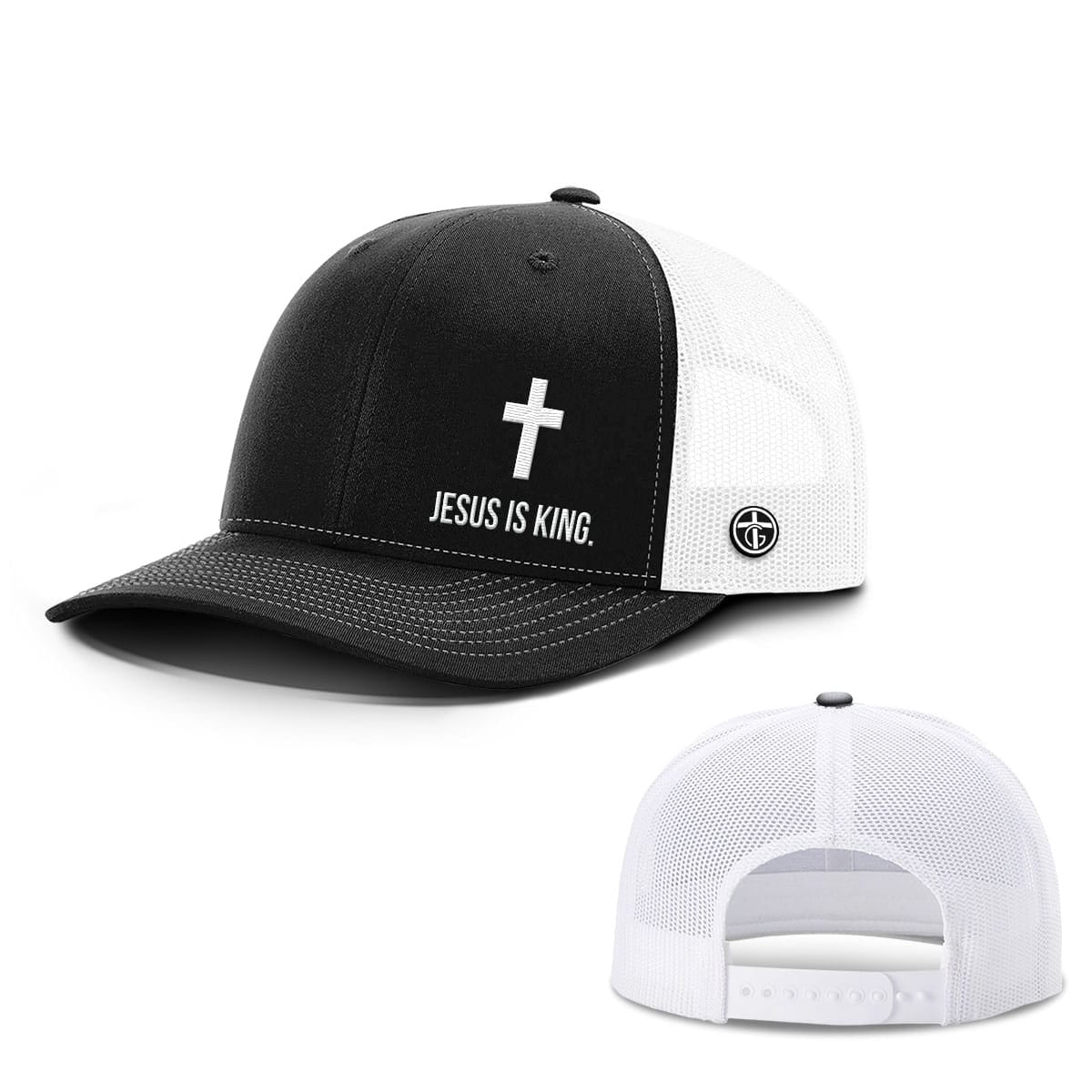 OurTrueGod Customs Hat Snapback / Black and White / One Size Jesus is King Lower Left Hats
