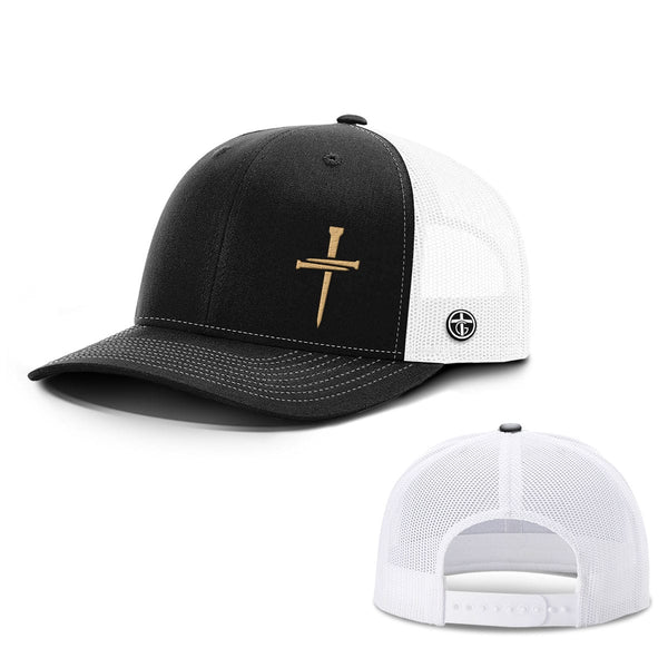 Nail Cross Gold Hat, Snapback in Black and White