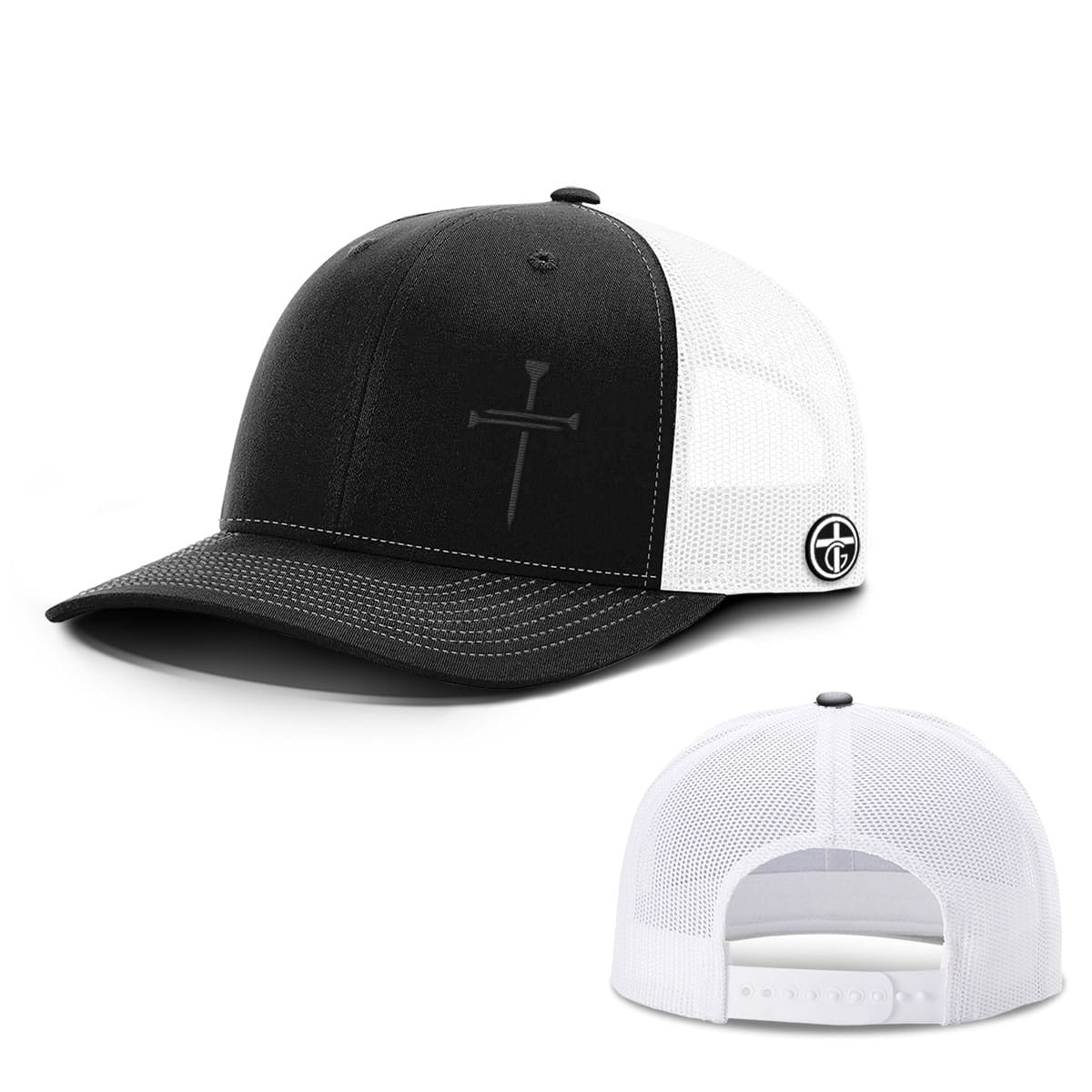 OurTrueGod Customs Hat Snapback / Black and White / One Size Nail Cross Lower Left Blackout Version Hats