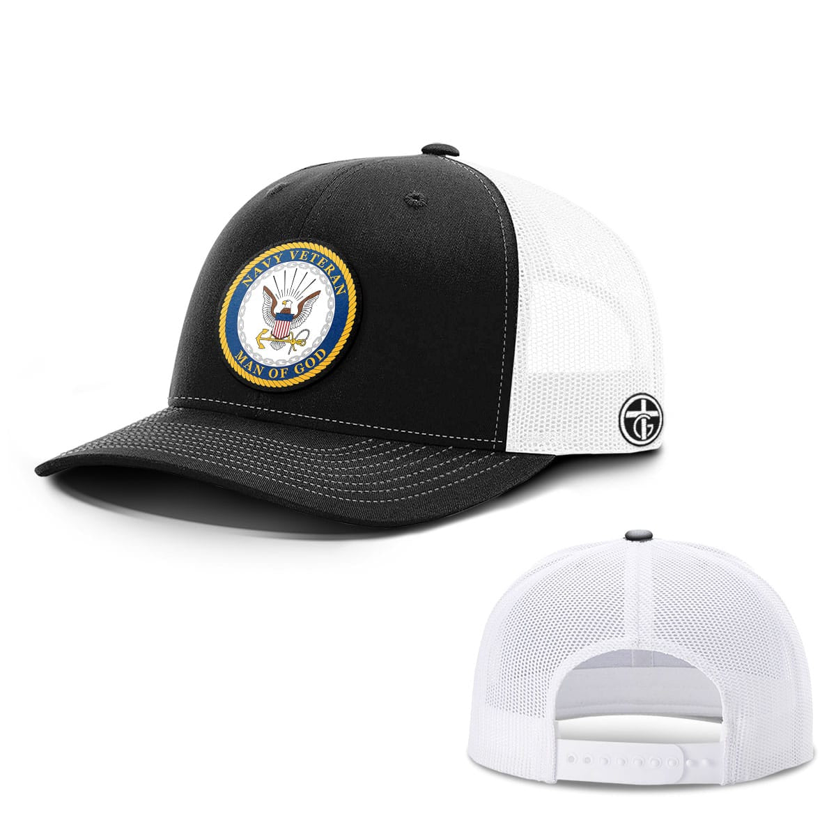 OurTrueGod Customs Hat Snapback / Black and White / One Size Navy Veteran - Man Of God Patch Hats
