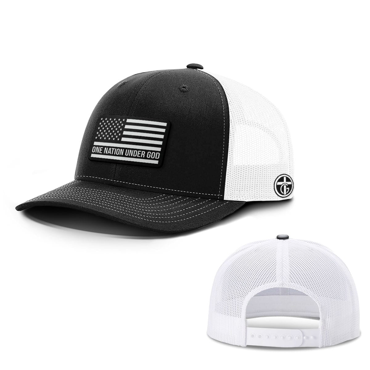 One Nation Under God DBD Patch Hat, Snapback in Black and White