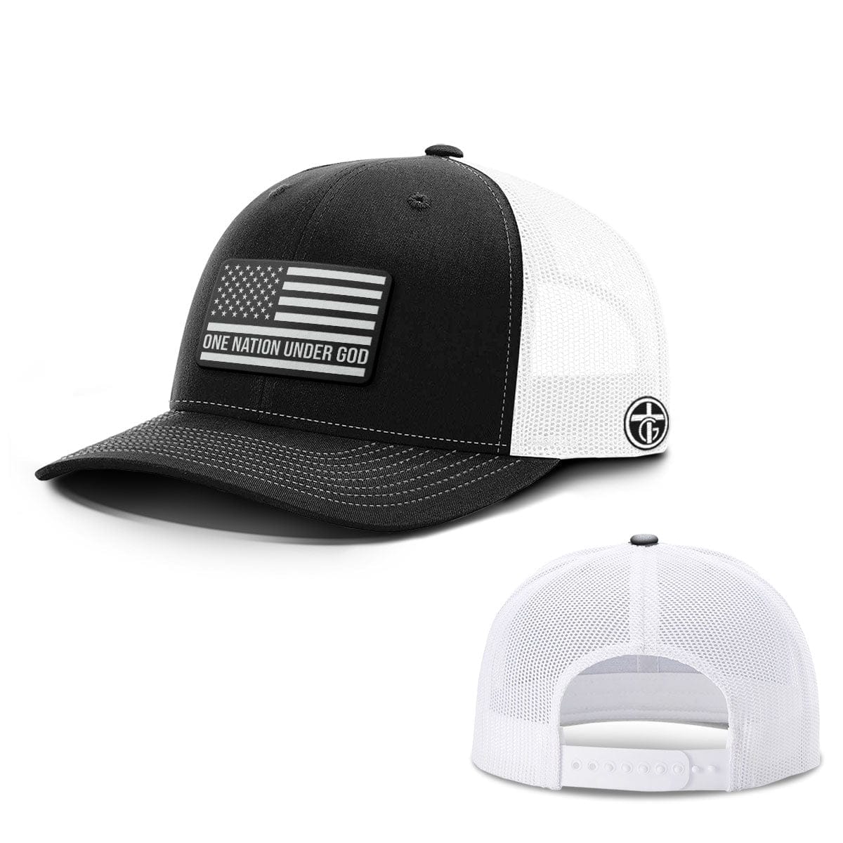 OurTrueGod Customs Hat Snapback / Black and White / One Size One Nation Under God Flag DBD Edition Patch Hats