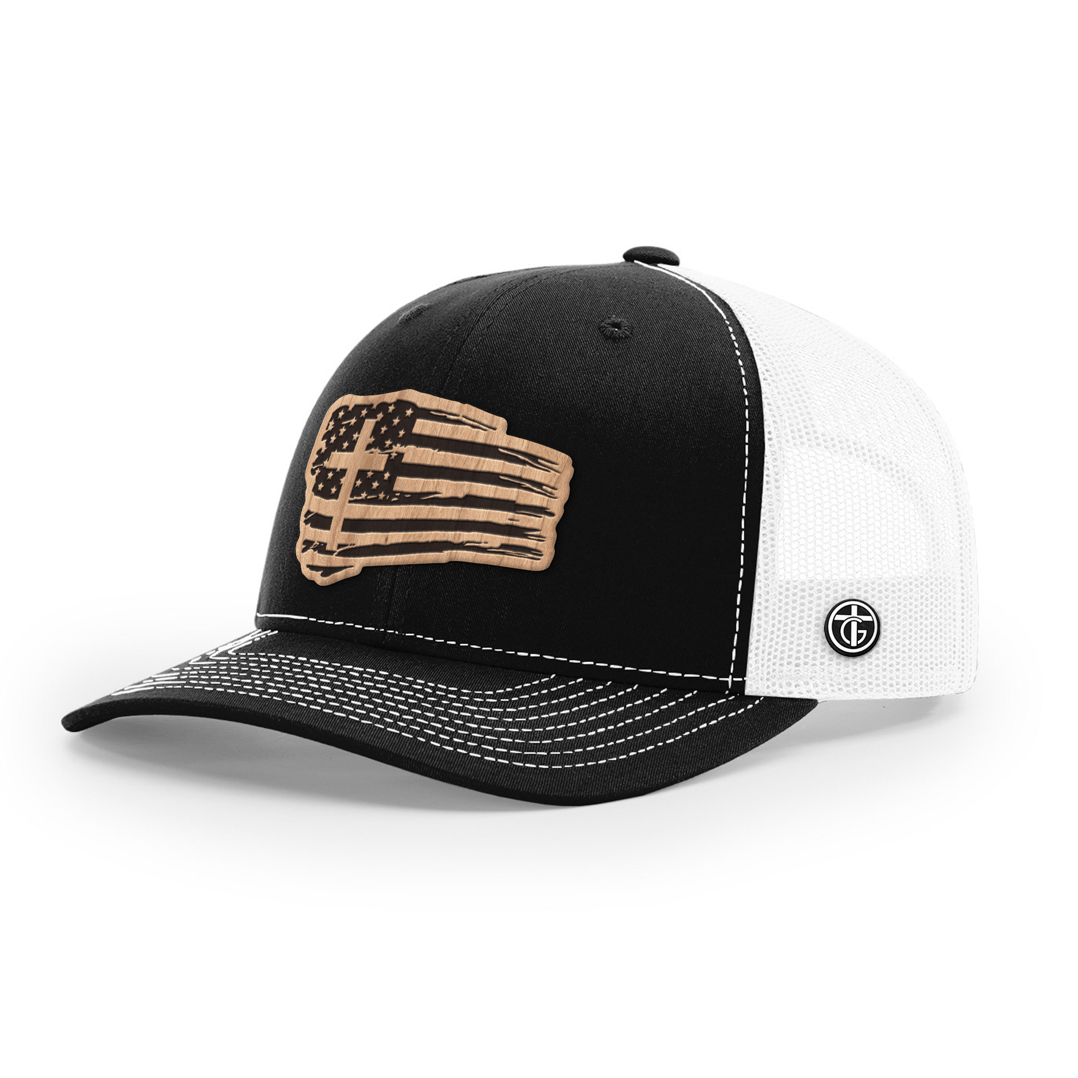 OurTrueGod Customs Hat Snapback / Black and White / One Size Tattered Flag Wood Patch Hats