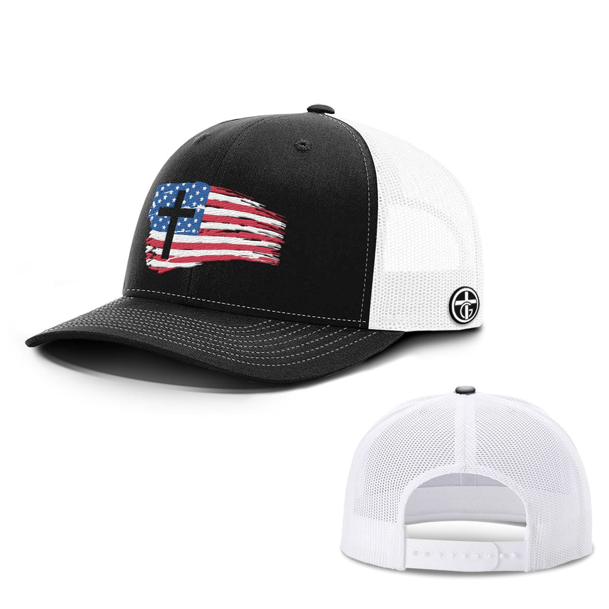 OurTrueGod Customs Hat Snapback / Black and White / One Size Tattered USA Flag Hats