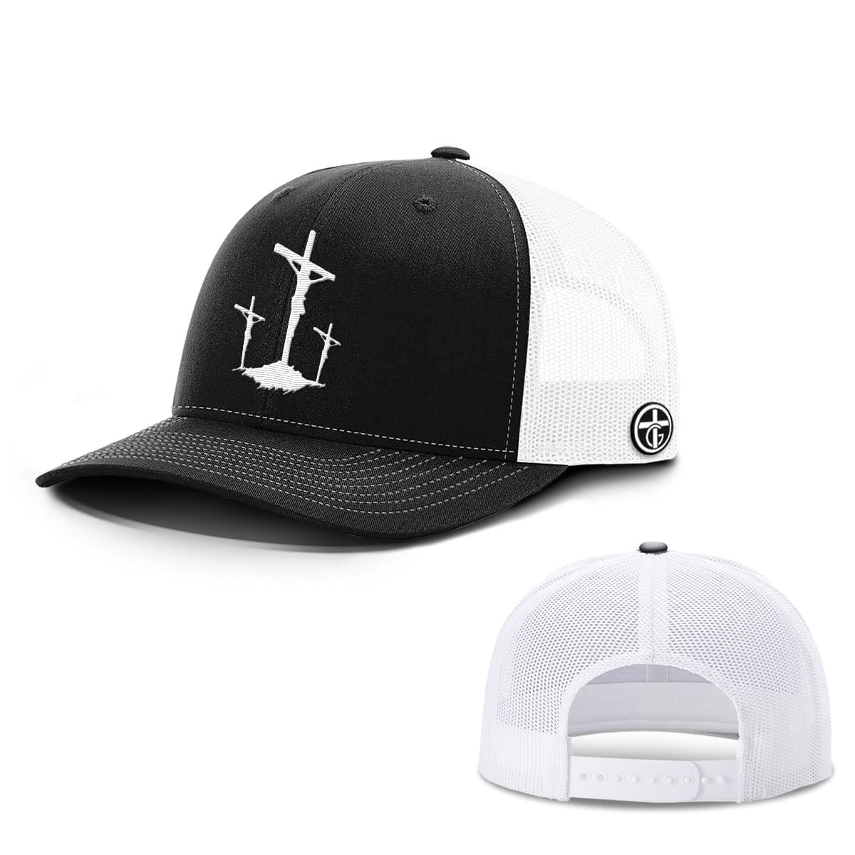 OurTrueGod Customs Hat Snapback / Black and White / One Size Three Crosses Hats