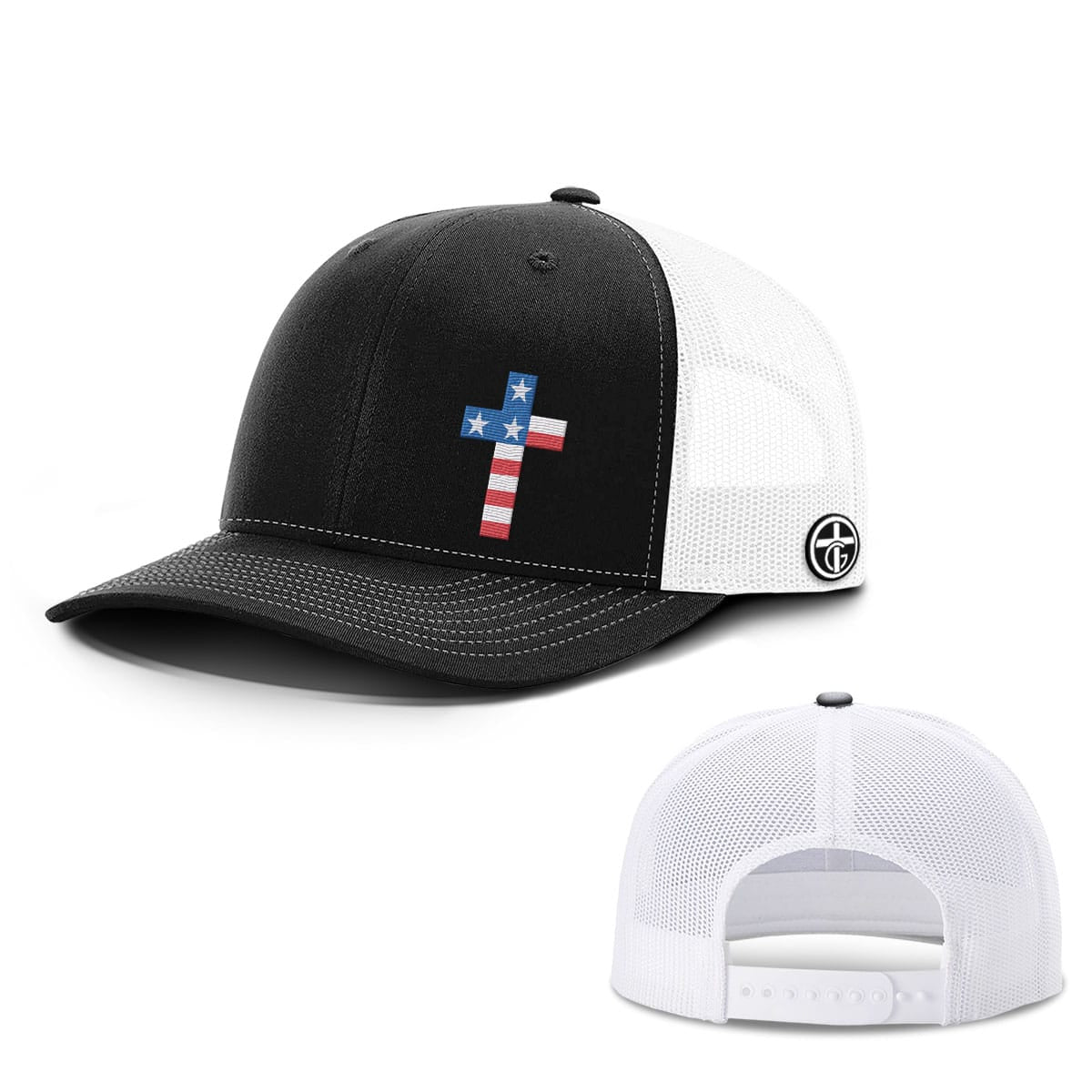OurTrueGod Customs Hat Snapback / Black and White / One Size USA Flag Cross Hats
