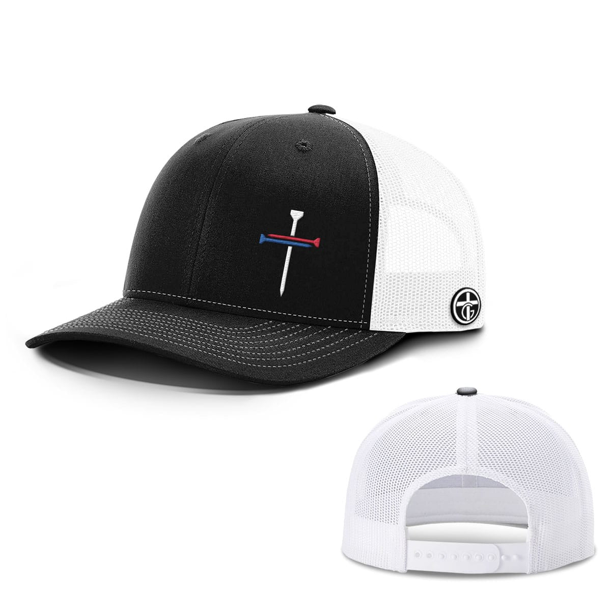 OurTrueGod Customs Hat Snapback / Black and White / One Size USA Nail Cross Lower Left Hats