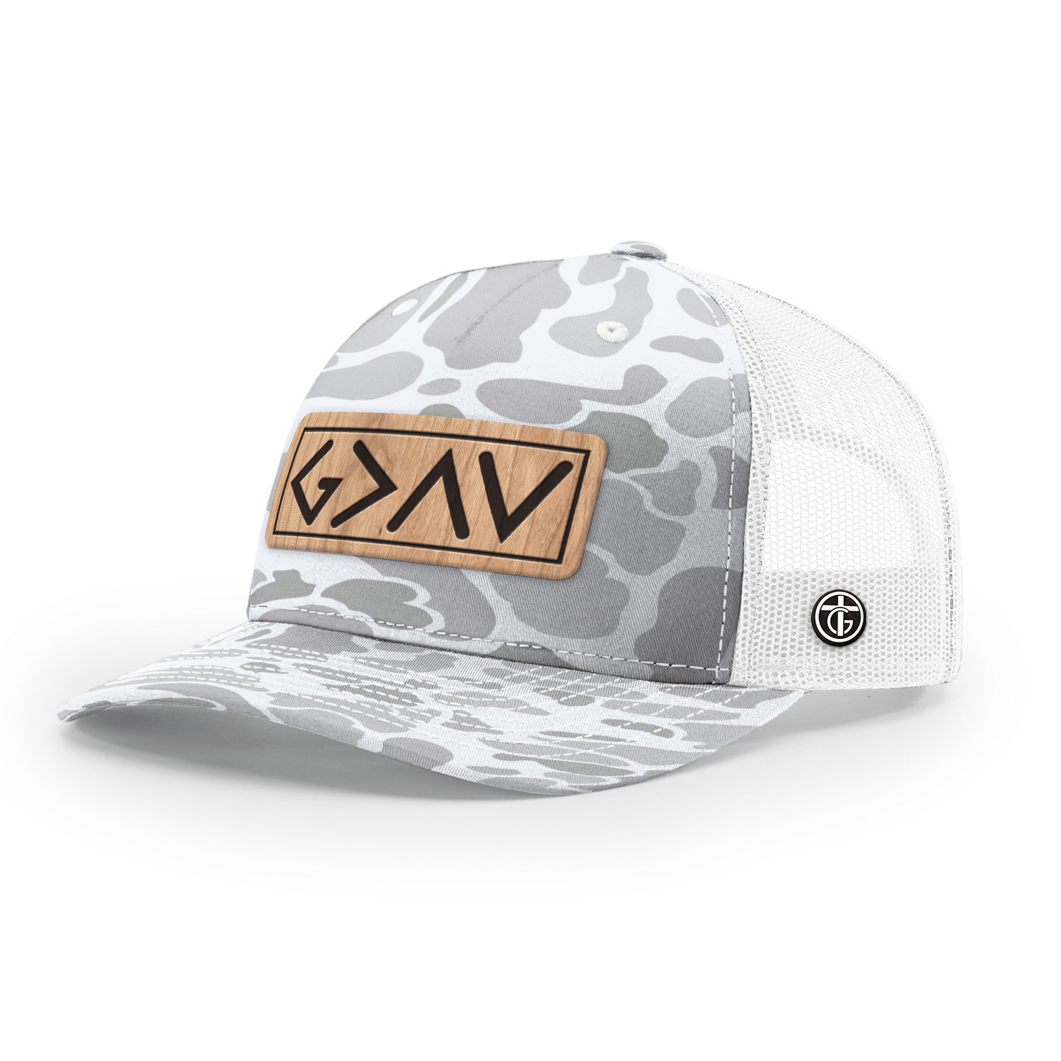 OurTrueGod Customs Hat Snapback / Blizzard Duck Camo and White / One Size God Is Greater Than The Highs And Lows Wood Patch Camo Hats