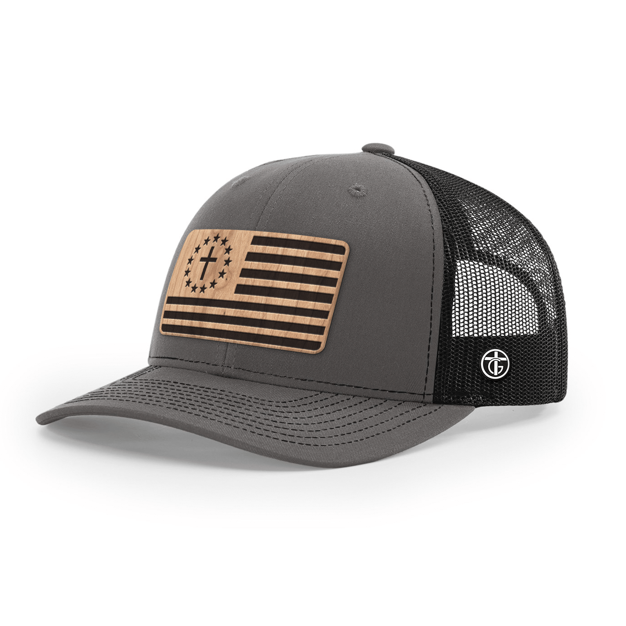 OurTrueGod Customs Hat Snapback / Charcoal and Black / One Size Betsy Ross Flag Wood Patch Hats