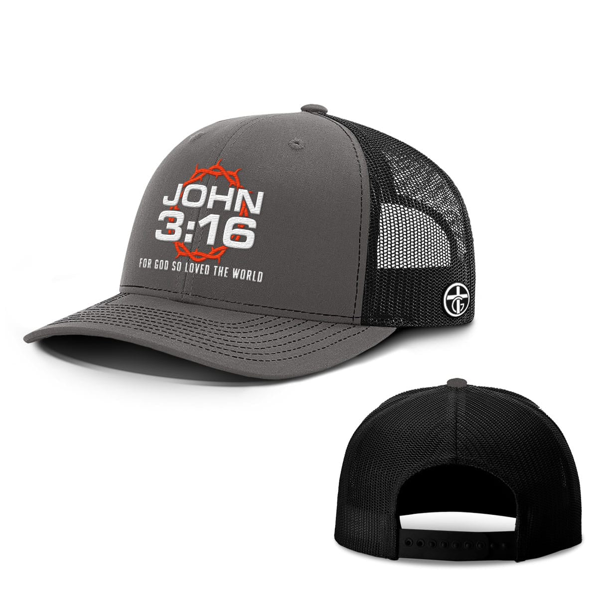 OurTrueGod Customs Hat Snapback / Charcoal and Black / One Size For God So Loved The World Hats