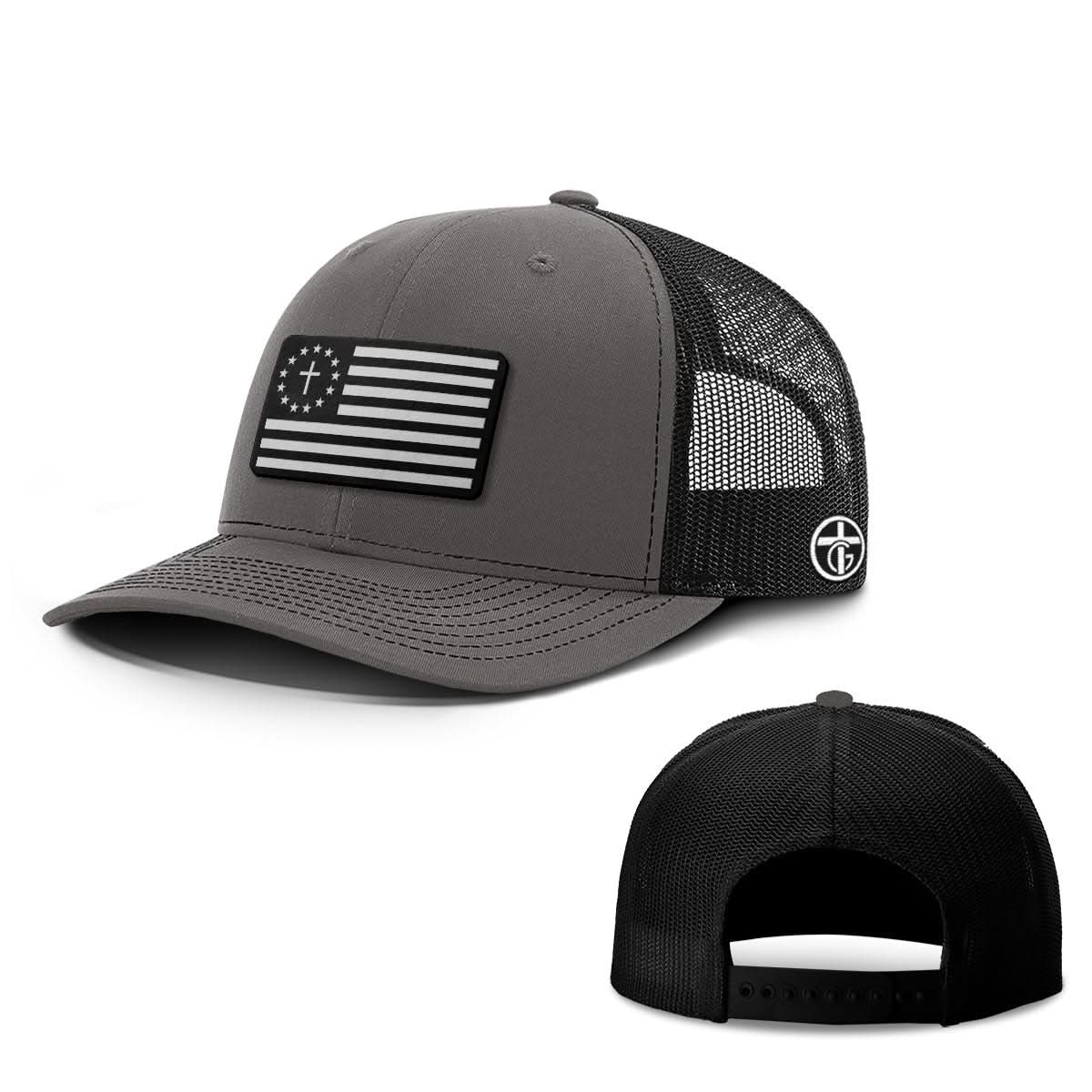 OurTrueGod Customs Hat Snapback / Charcoal and Black / One Size One Nation Under God White Leather Patch Hat - Snapback & Flexfit