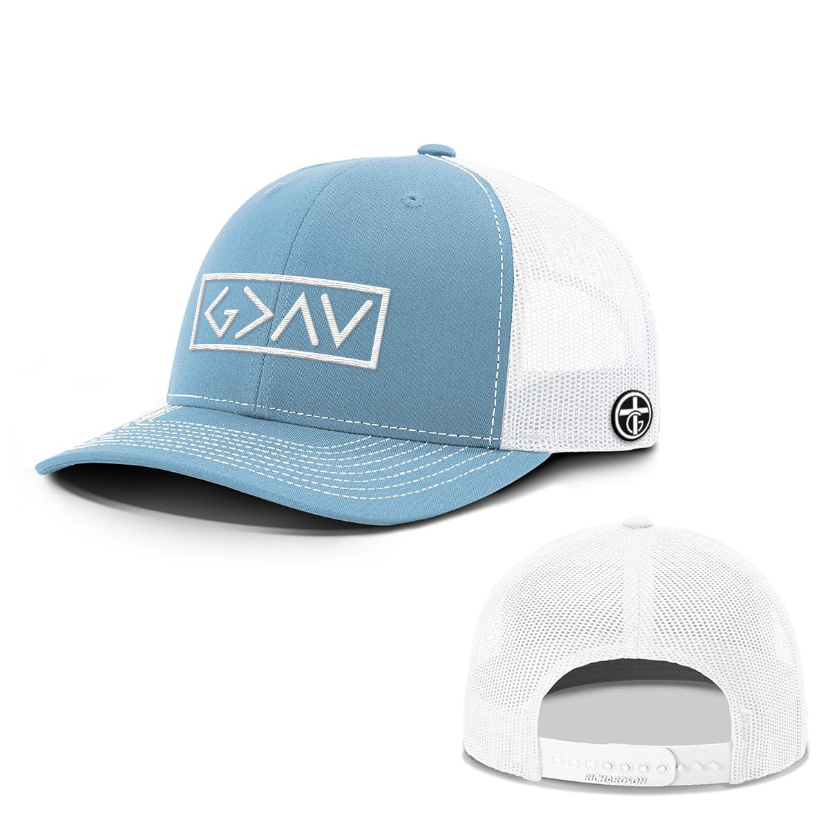 OurTrueGod Customs Hat Snapback / Columbia Blue and White / One Size God is Greater Than the Highs and Lows Everyday Faith Hats