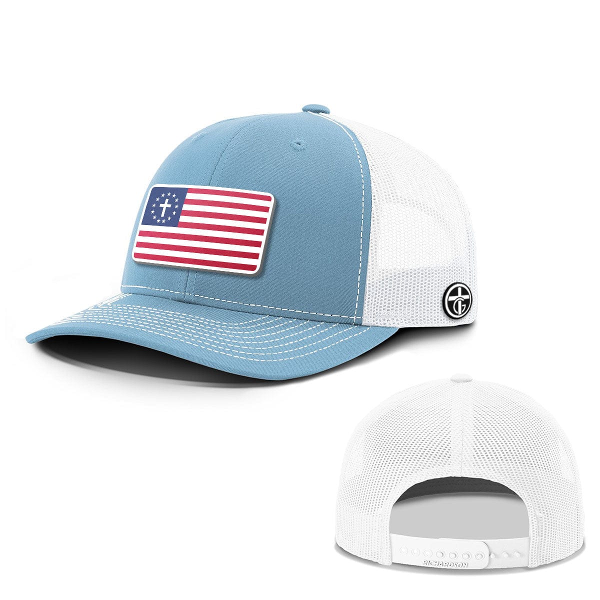 OurTrueGod Customs Hat Snapback / Columbia Blue and White / One Size One Nation Under God Patch Everyday Faith Hats