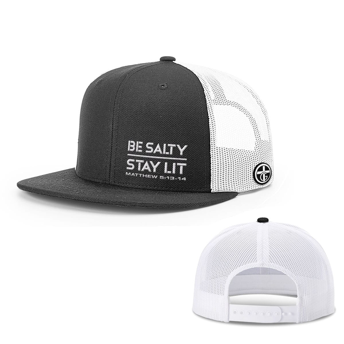 OurTrueGod Customs Hat Snapback Flatbill / Black and White / One Size Be Salty Stay Lit Lower Left Hats