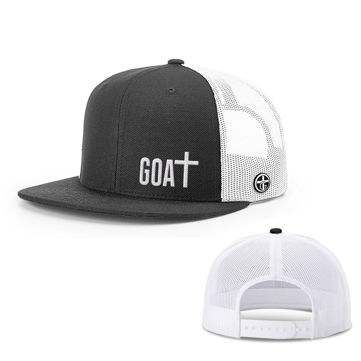 GOAT - God Over All Things Hat, Snapback Flatbill in Black and White