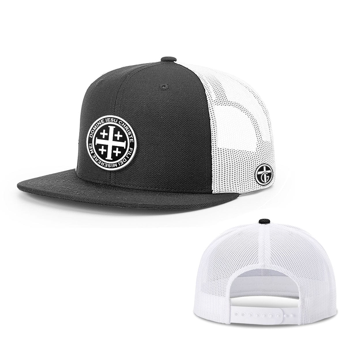 OurTrueGod Customs Hat Snapback Flatbill / Black and White / One Size Latin Cross Circle Patch Hats