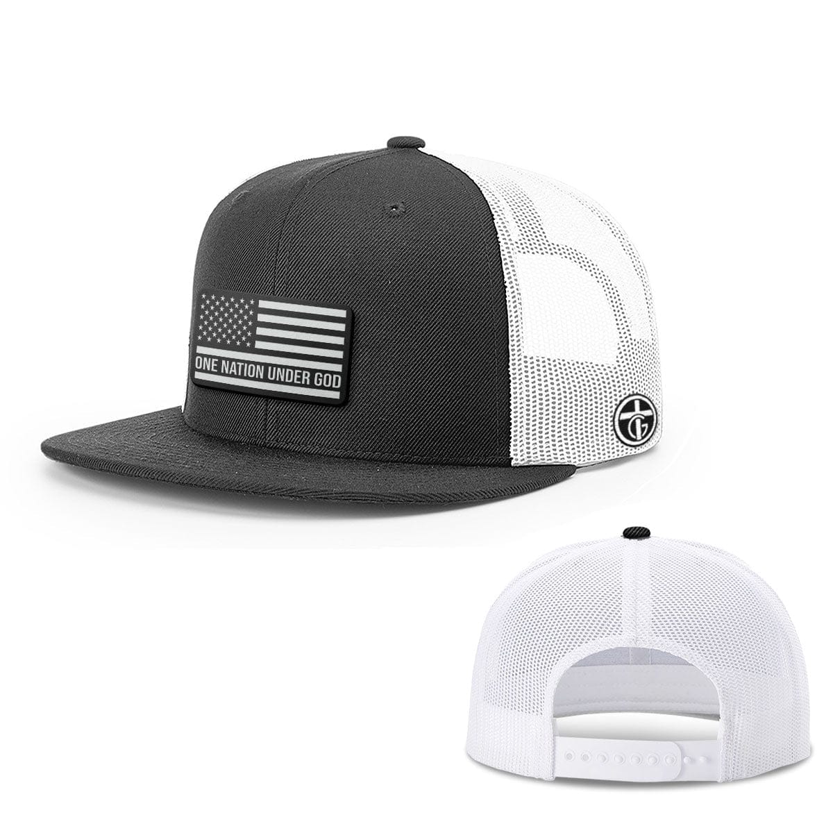 OurTrueGod Customs Hat Snapback Flatbill / Black and White / One Size One Nation Under God Flag DBD Edition Patch Hats