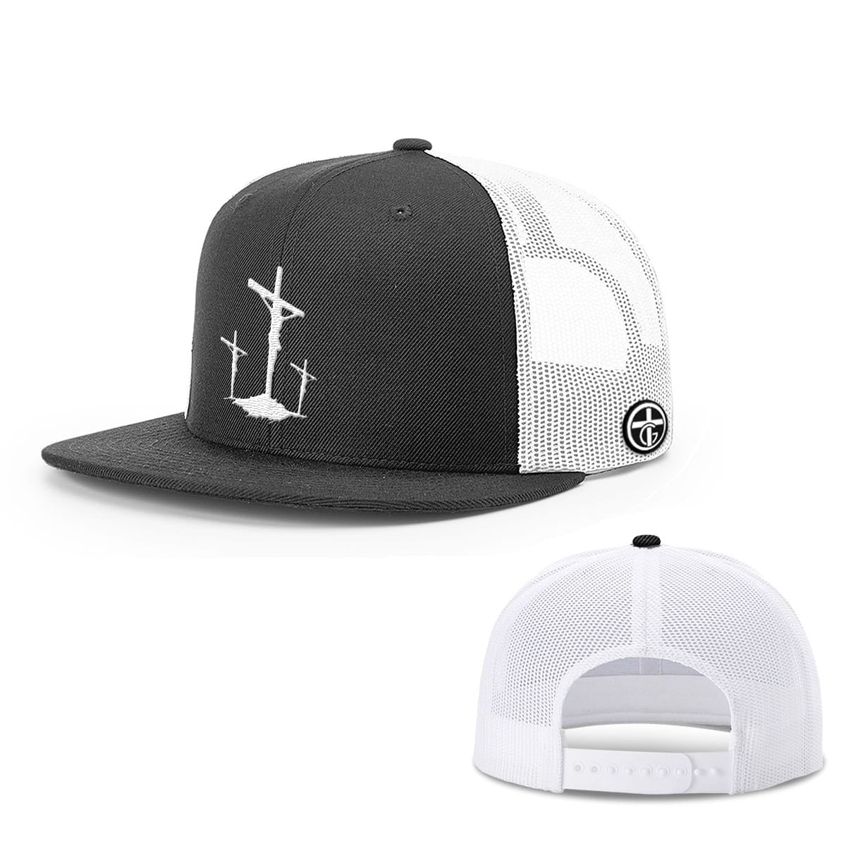 OurTrueGod Customs Hat Snapback Flatbill / Black and White / One Size Three Crosses Hats