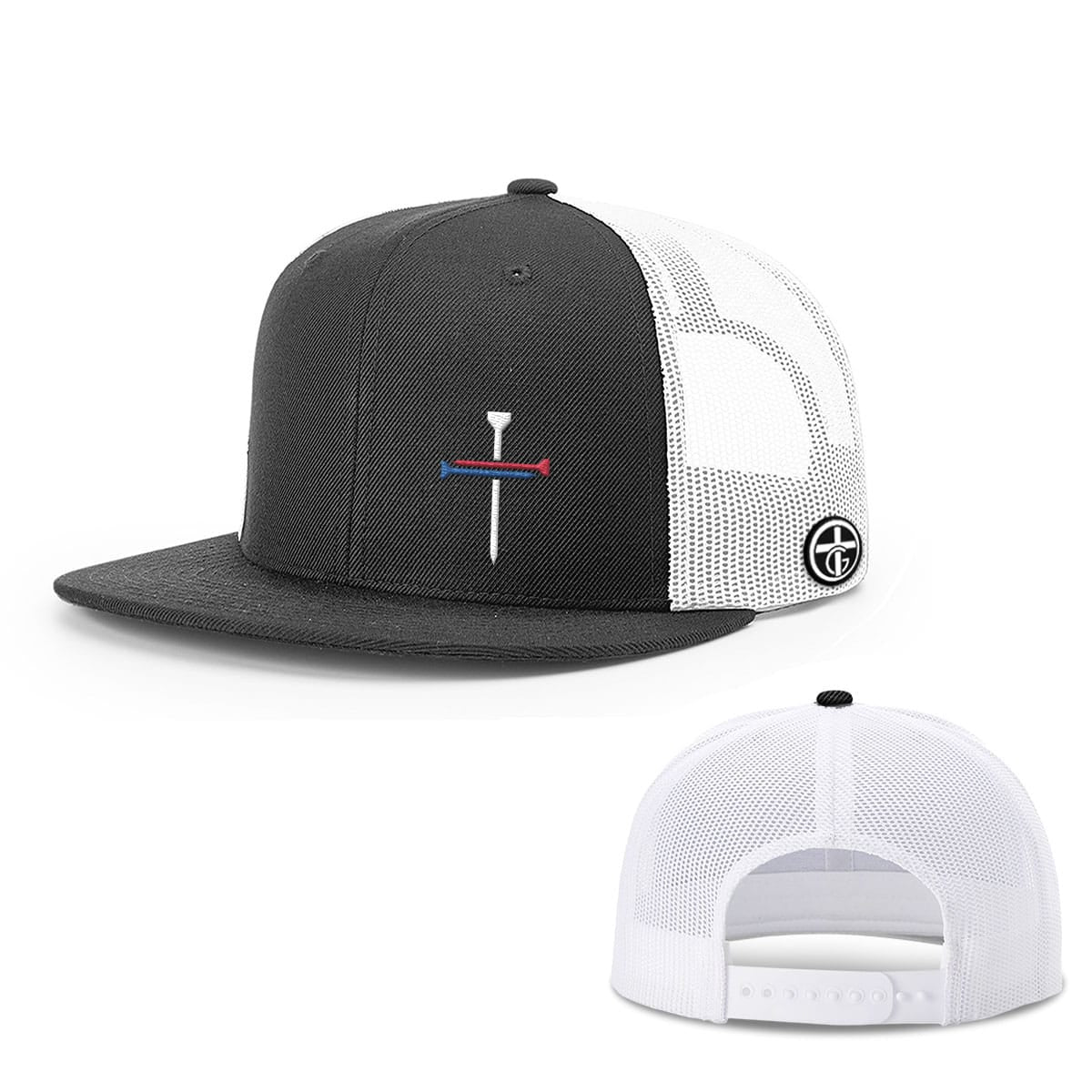 OurTrueGod Customs Hat Snapback Flatbill / Black and White / One Size USA Nail Cross Lower Left Hats