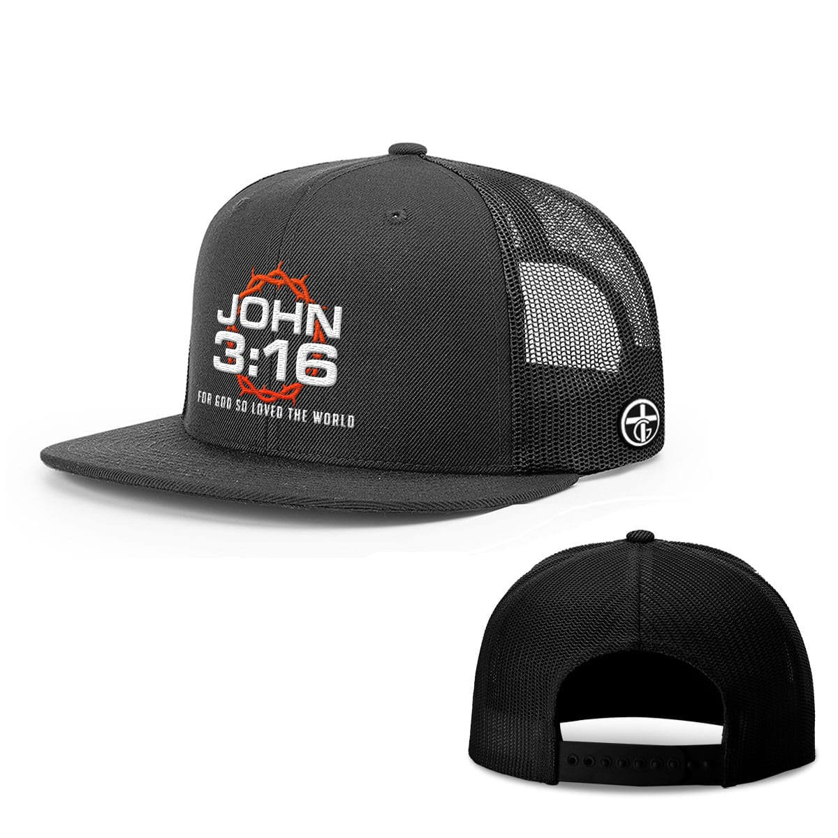 OurTrueGod Customs Hat Snapback Flatbill / Full Black / One Size For God So Loved The World Hats