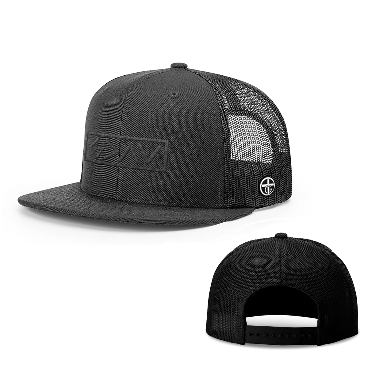 OurTrueGod Customs Hat Snapback Flatbill / Full Black / One Size God is Greater Than the Highs and Lows Blackout Version Hats