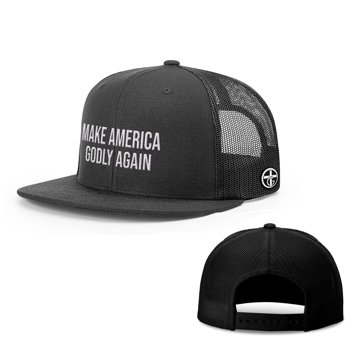 OurTrueGod Customs Hat Snapback Flatbill / Full Black / One Size Make America Godly Again Hats