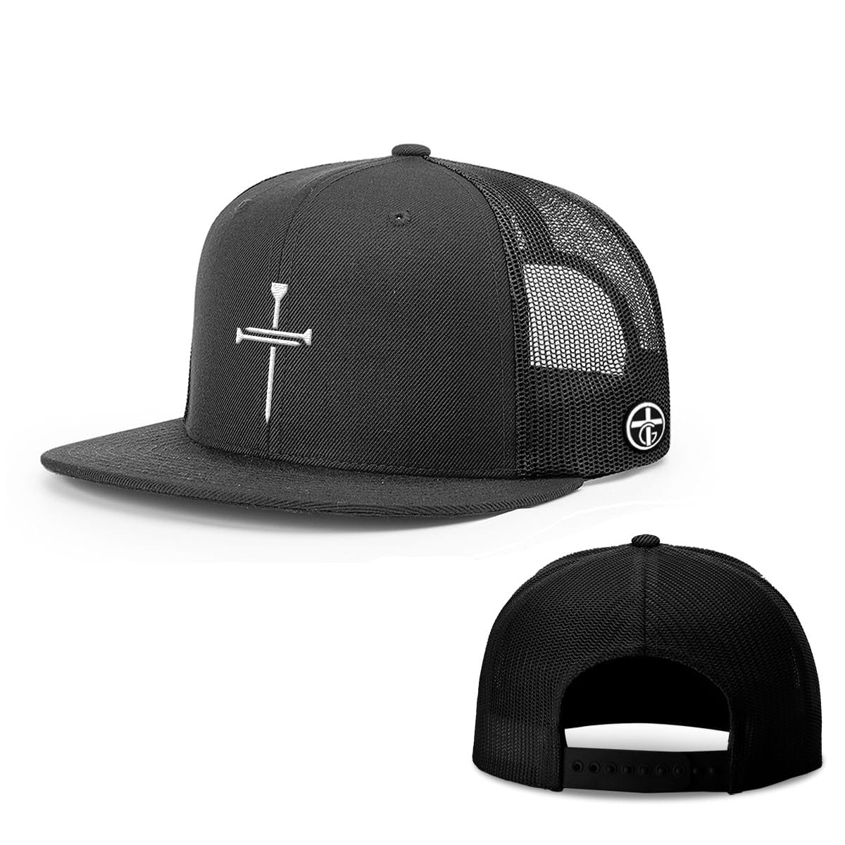 OurTrueGod Customs Hat Snapback Flatbill / Full Black / One Size Nail Cross Center Hats