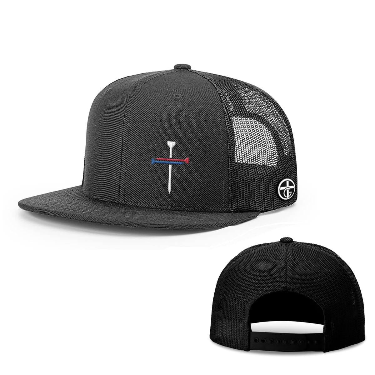 OurTrueGod Customs Hat Snapback Flatbill / Full Black / One Size USA Nail Cross Lower Left Hats