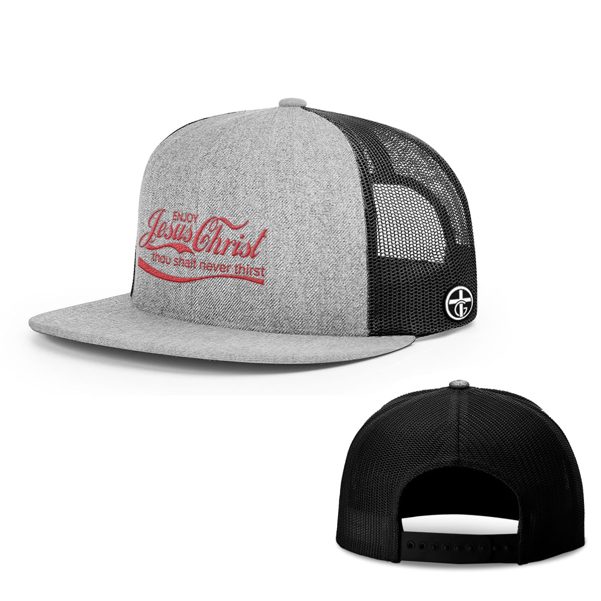 OurTrueGod Customs Hat Snapback Flatbill / Heather and Black / One Size Enjoy Jesus Christ Hats