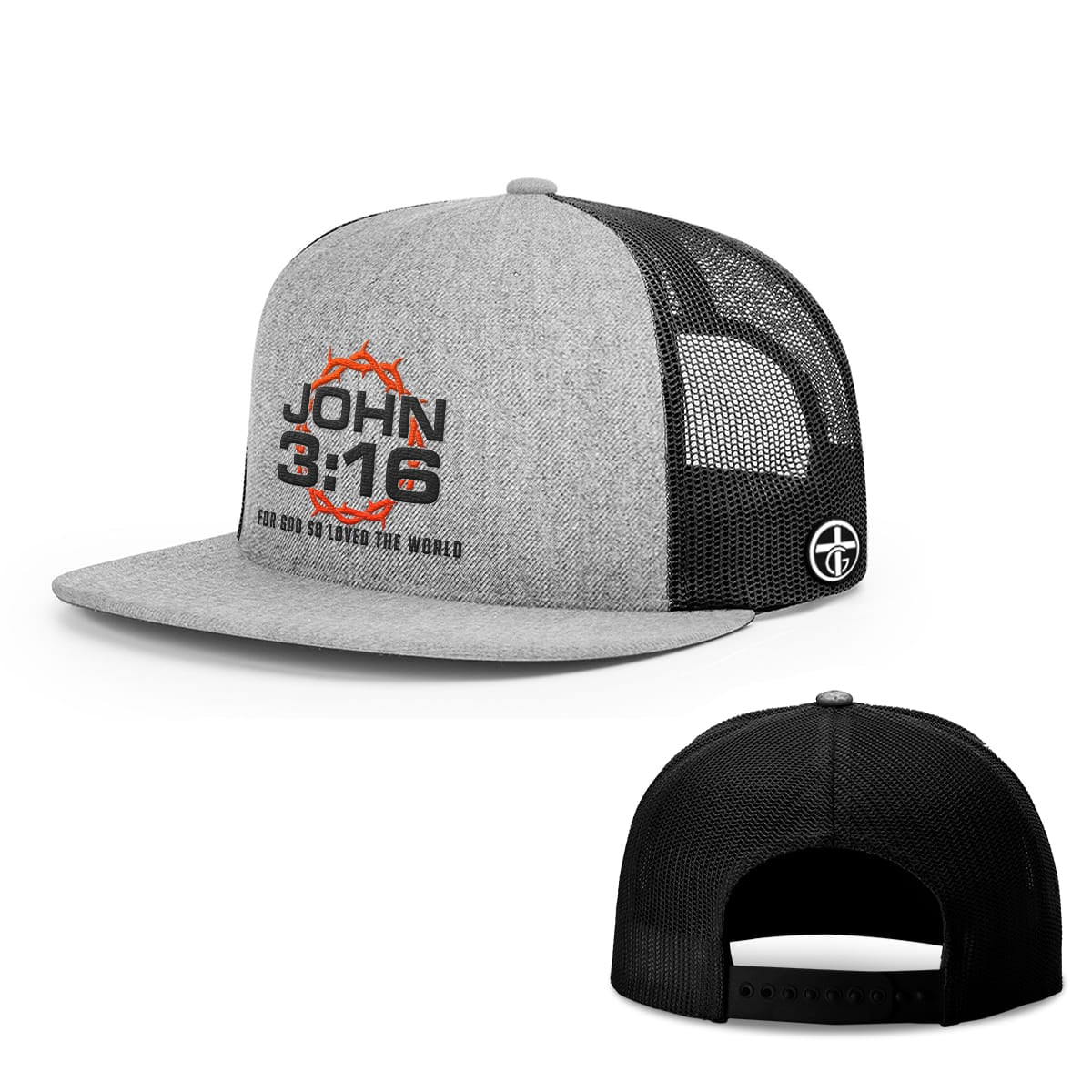 OurTrueGod Customs Hat Snapback Flatbill / Heather and Black / One Size For God So Loved The World Hats