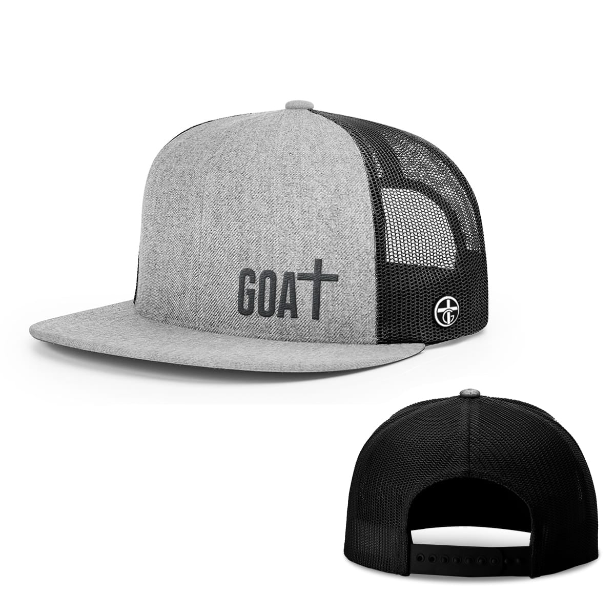 GOAT - God Over All Things Hat, Snapback Flatbill in Heather and Black