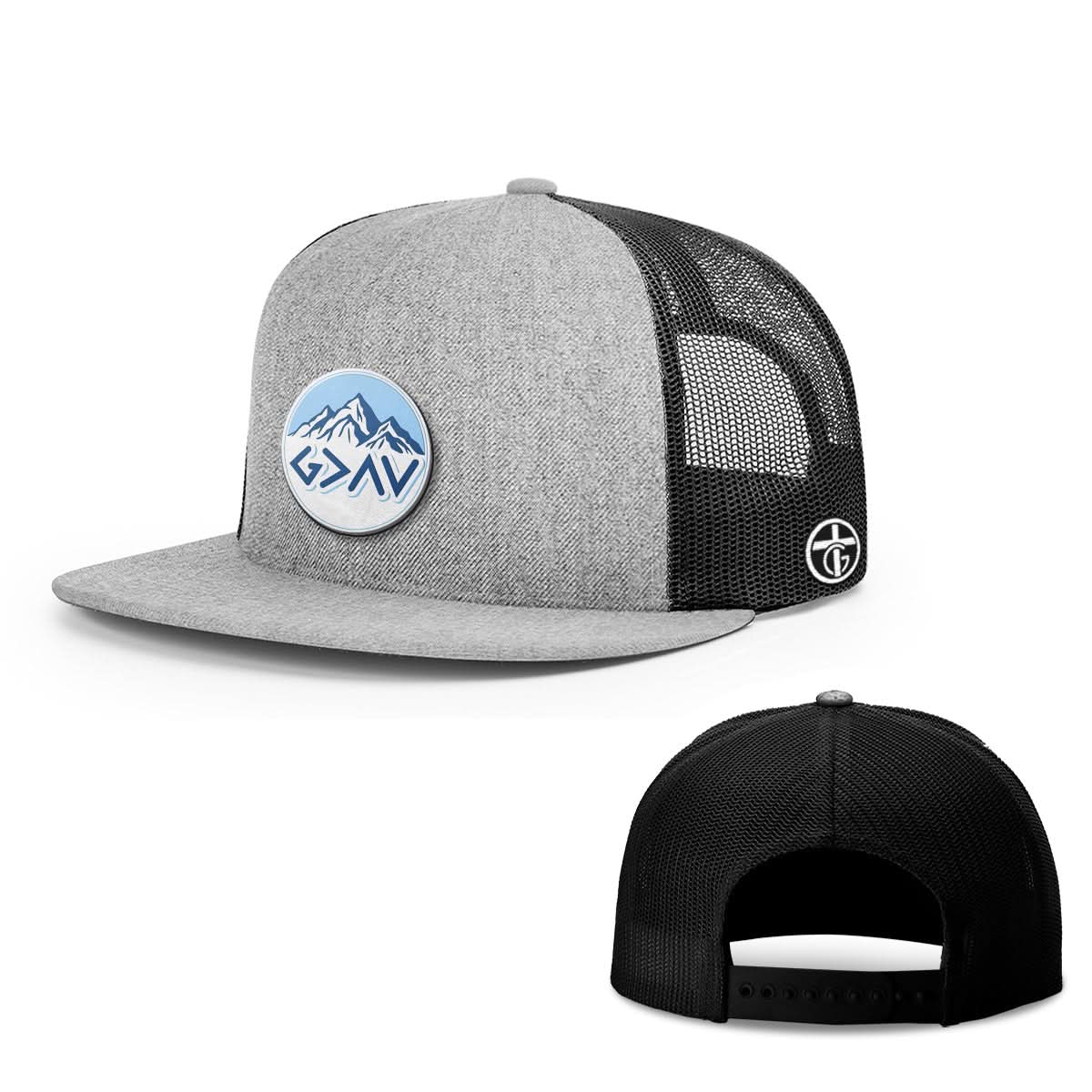 OurTrueGod Customs Hat Snapback Flatbill / Heather and Black / One Size God Is Greater Than The Highs And Lows Mountain Circle Patch Hats