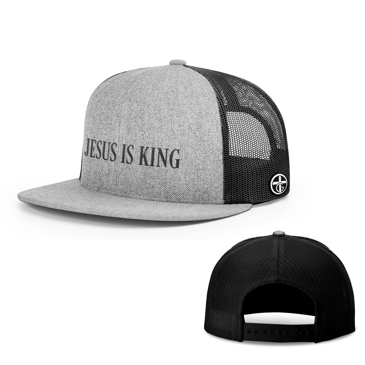 OurTrueGod Customs Hat Snapback Flatbill / Heather and Black / One Size Jesus Is King Hats