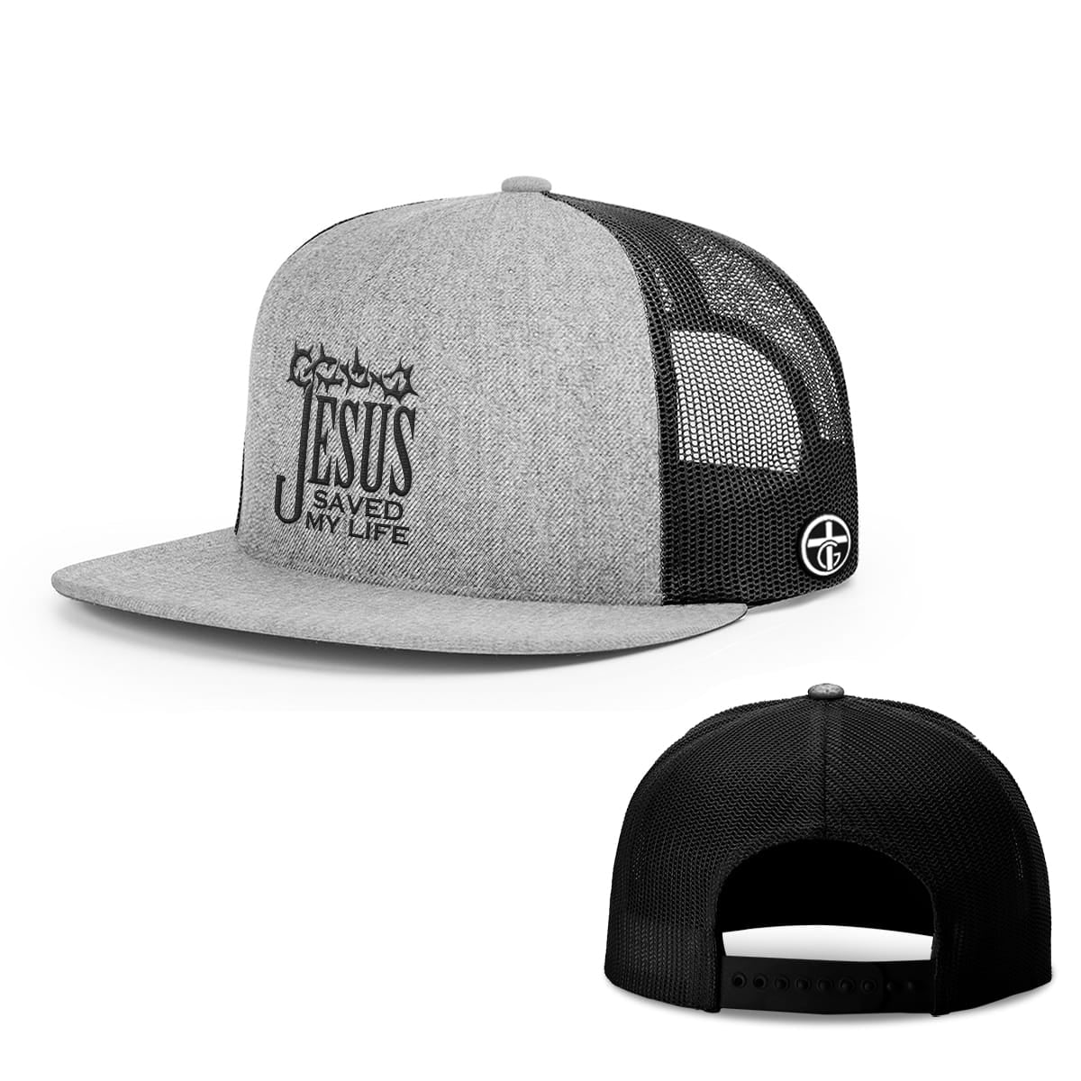 OurTrueGod Customs Hat Snapback Flatbill / Heather and Black / One Size Jesus Saved My Life Hats