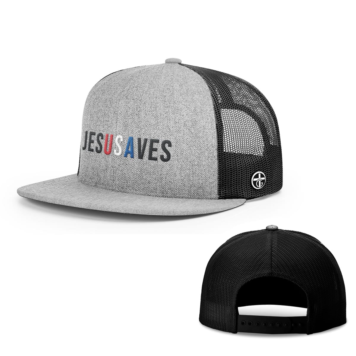 OurTrueGod Customs Hat Snapback Flatbill / Heather and Black / One Size JESUSAVES Hats