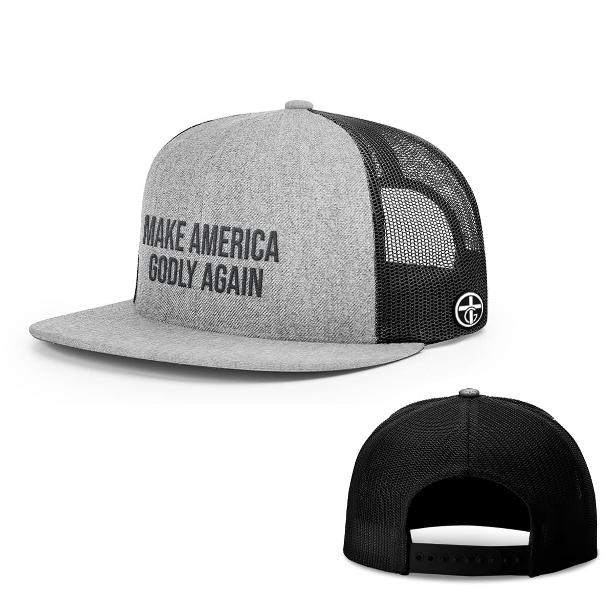 OurTrueGod Customs Hat Snapback Flatbill / Heather and Black / One Size Make America Godly Again Hats
