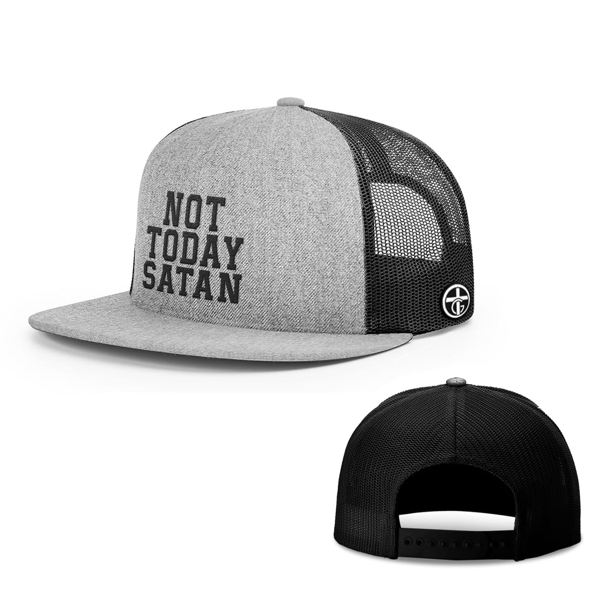 OurTrueGod Customs Hat Snapback Flatbill / Heather and Black / One Size Not Today Satan Hats