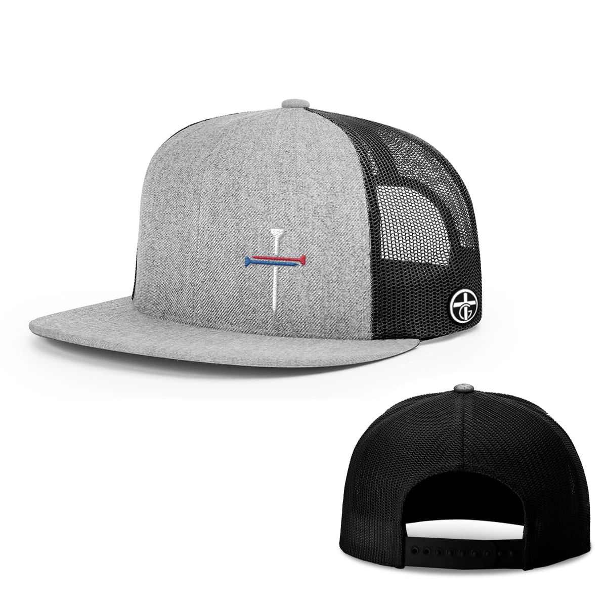 OurTrueGod Customs Hat Snapback Flatbill / Heather and Black / One Size USA Nail Cross Lower Left Hats