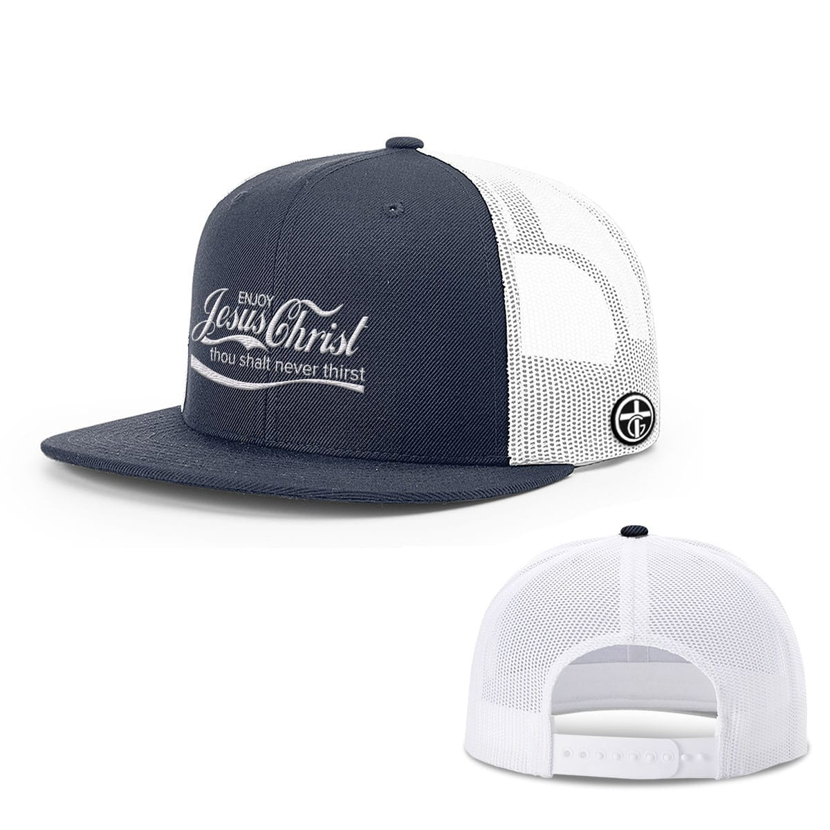 OurTrueGod Customs Hat Snapback Flatbill / Navy and White / One Size Enjoy Jesus Christ Hats