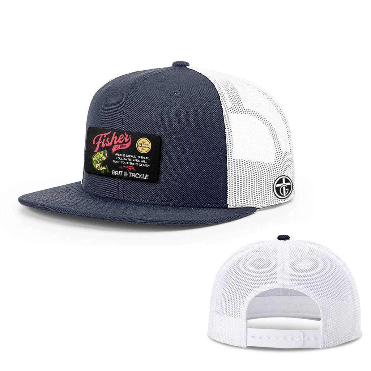 OurTrueGod Customs Hat Snapback Flatbill / Navy and White / One Size Fisher Of Men Patch Hats