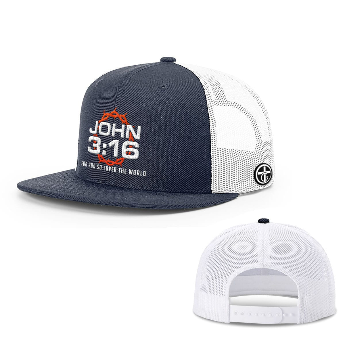 OurTrueGod Customs Hat Snapback Flatbill / Navy and White / One Size For God So Loved The World Hats