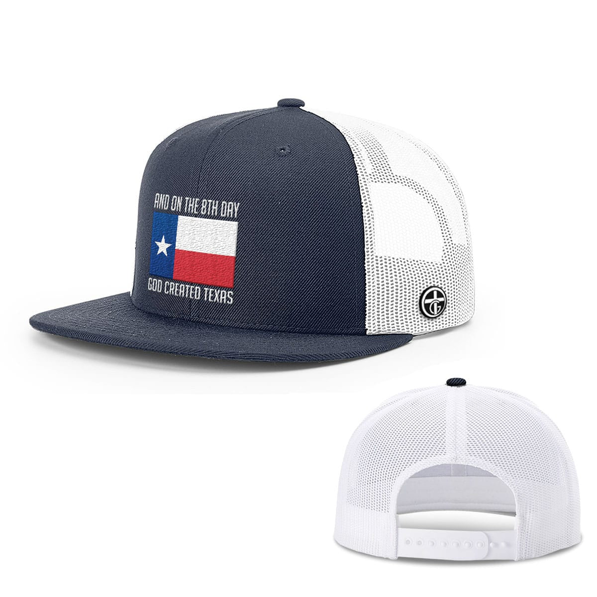 OurTrueGod Customs Hat Snapback Flatbill / Navy and White / One Size God Created Texas Hats